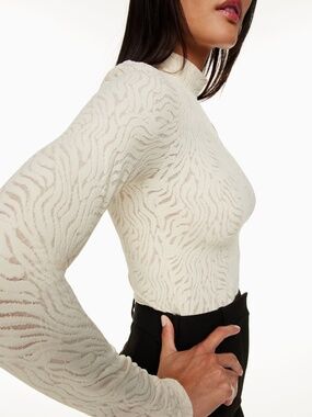 Aritzia ShapeLace Mockneck Long Sleeve Top Sheer Fitted Chic Women Size S